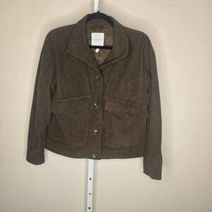 Avec Les Filles Women's XS Brown Button Up Corduroy Shirt Jacket LS Cropped
